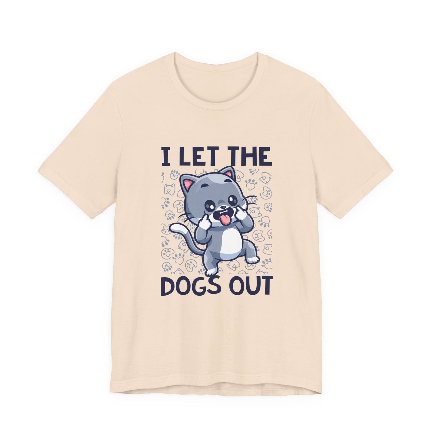 I Let the Dogs Out T-Shirt – Teasing Cat with Paw Prints Graphic Tee