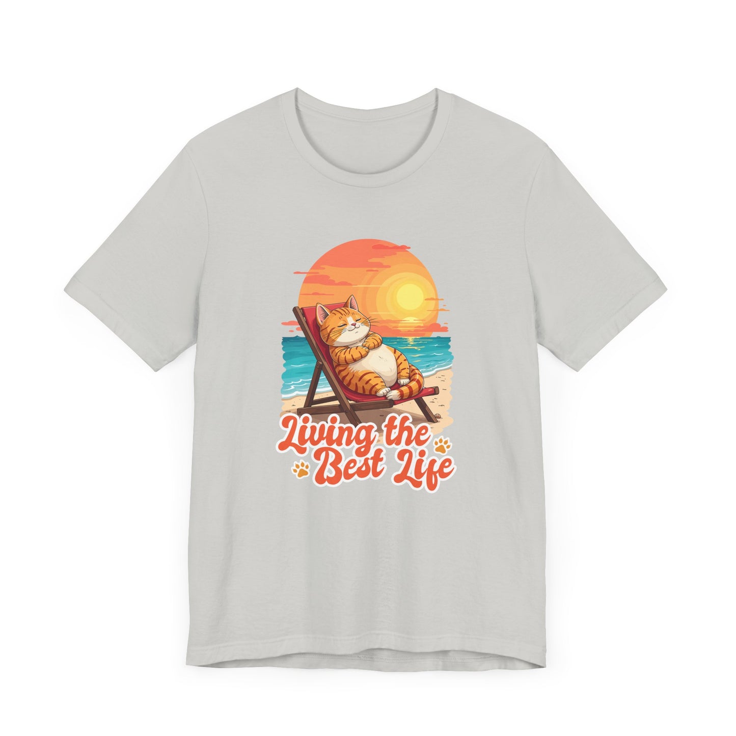 Lazy Life- Living the Best Life – Fat Cat Reclining Chair Beach Sunset Graphic T-Shirt