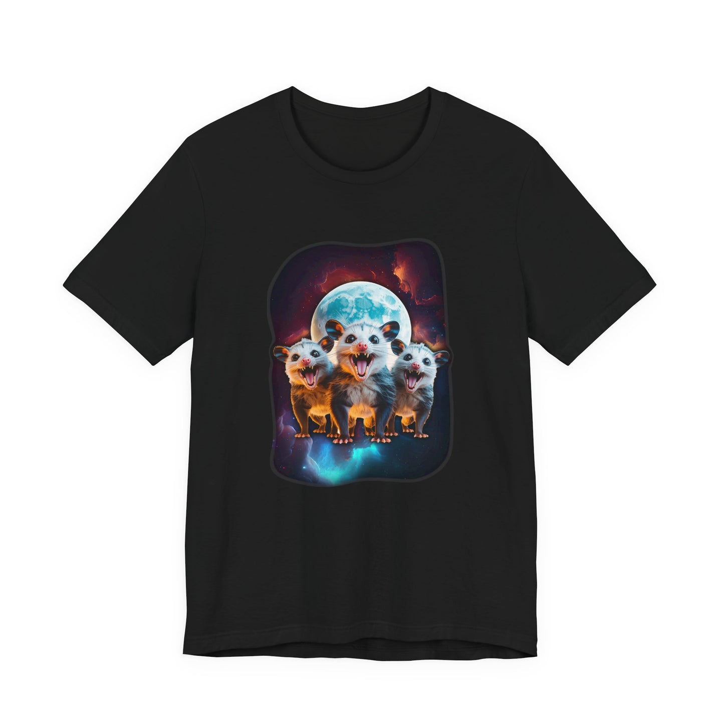 Three Crazy Possums Moon and Galaxy T-Shirt – Whimsical Space Animal Graphic Tee