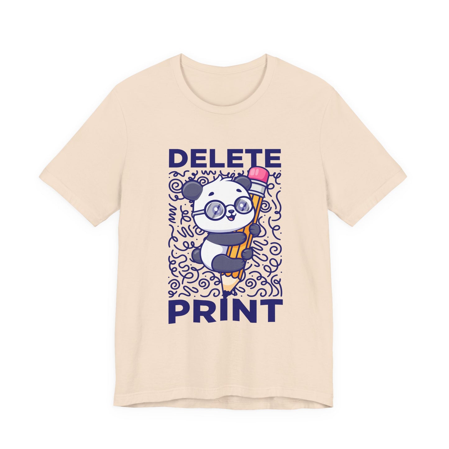 Delete Print T-Shirt – Cute Puppy Hugging Giant Pencil Graphic Tee