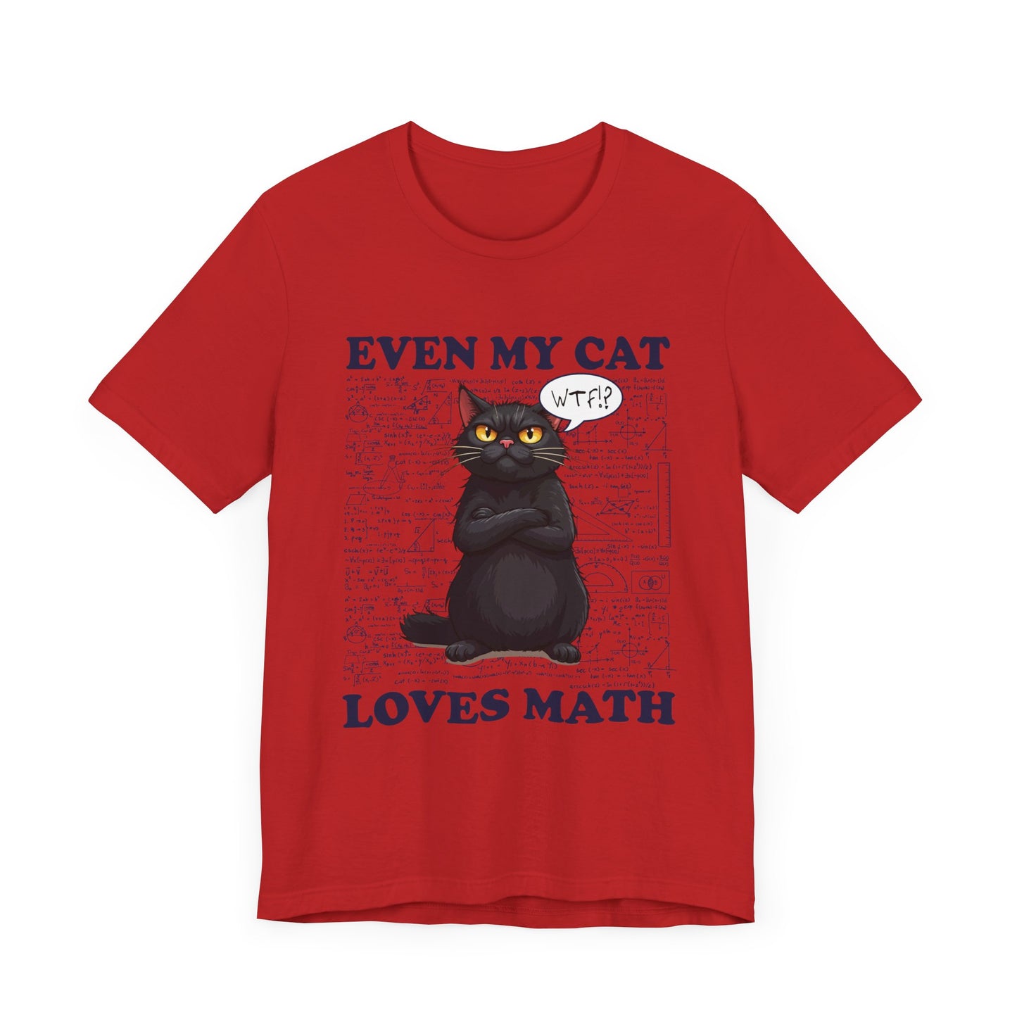 Even My Cat Loves Math T-Shirt – Funny Cat and Math Equations Graphic Tee