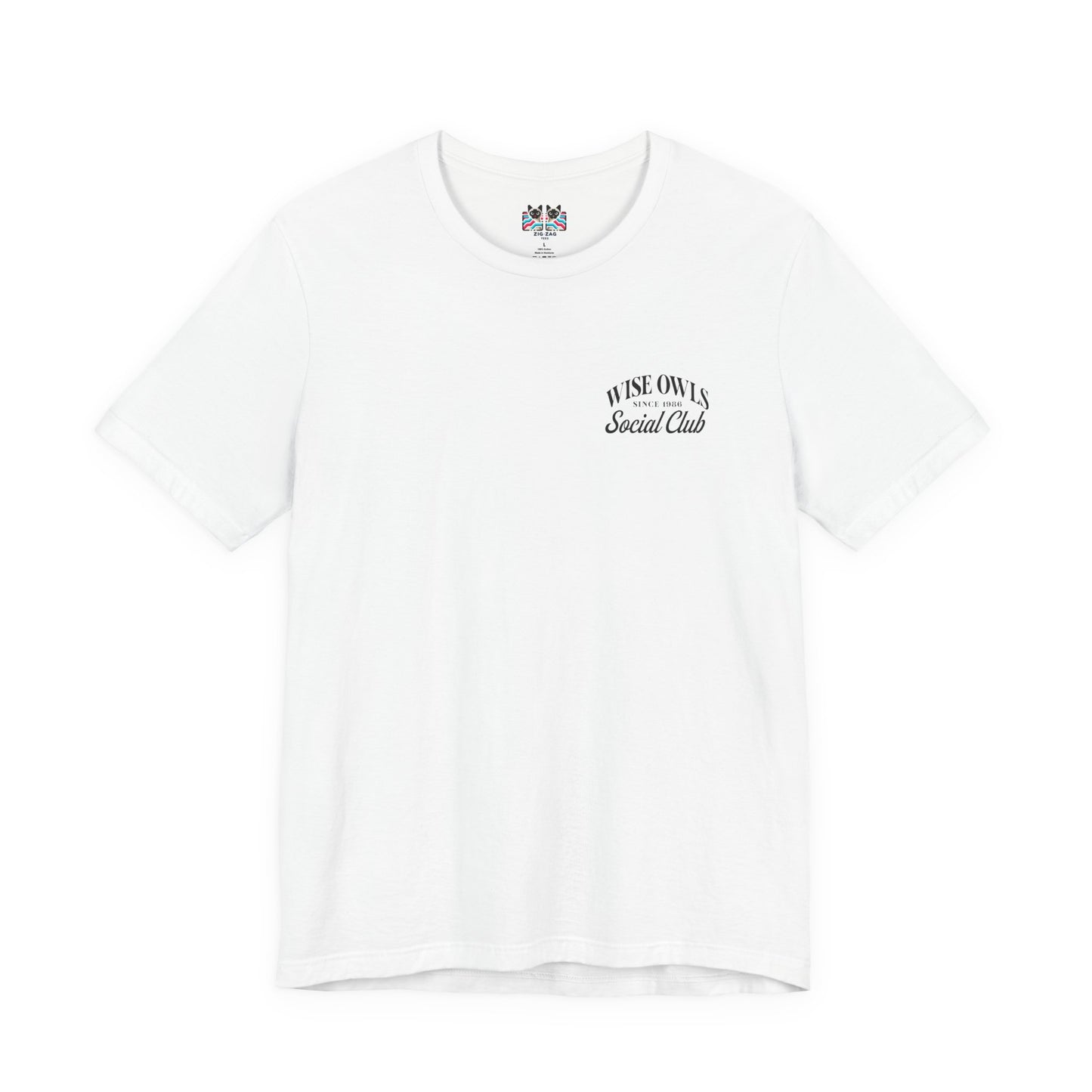Wise Owl Social Club T-Shirt – Calm Owl on Branch with Empowering Text