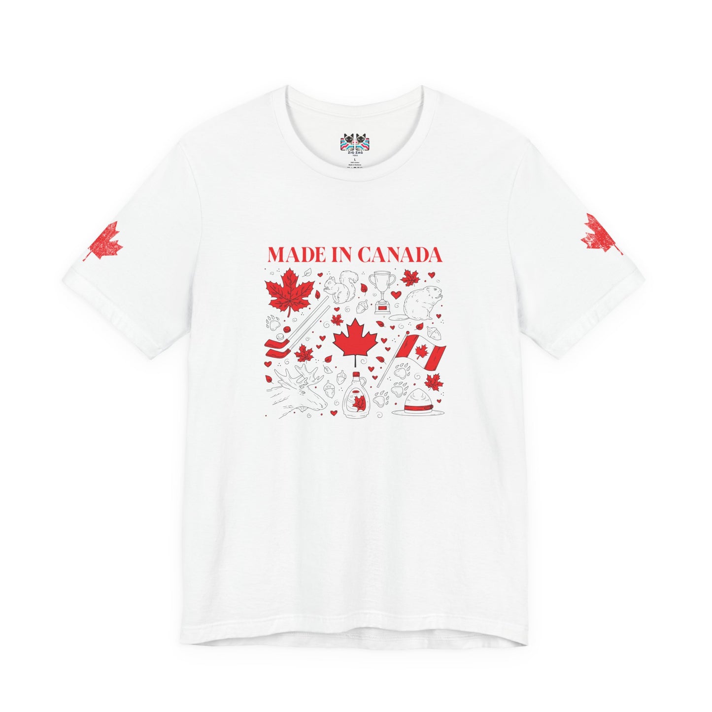 Made In Canada Iconic Symbols - Red & Black outline Print T-Shirt