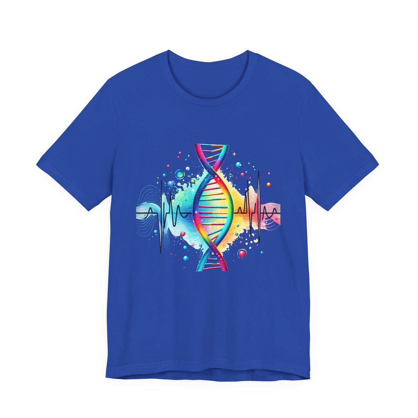 Life in Color – Vibrant DNA Helix with Medical Lifeline Graphic T-Shirt