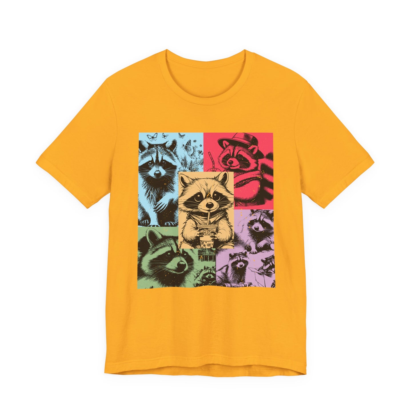 Colorful Raccoons T-Shirt – Playful Multi-Color Raccoons with Sipping Raccoon Graphic