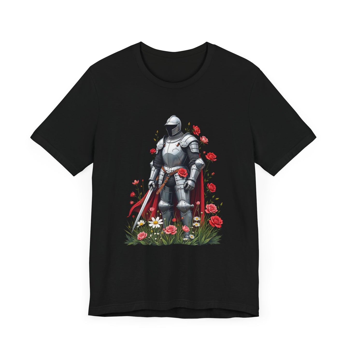 Medieval Knight and Roses Graphic Shirt – Strength and Beauty