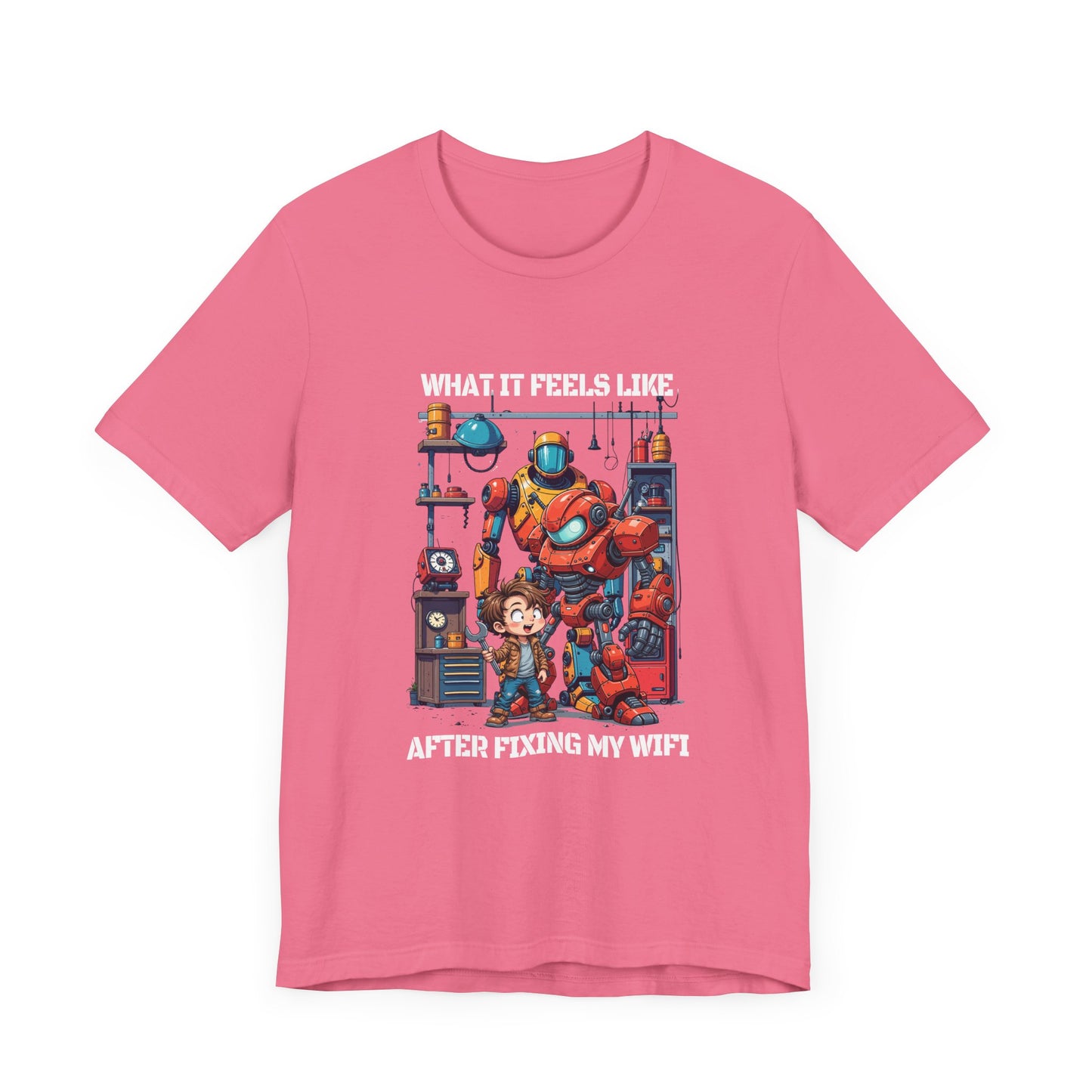 What It Feels Like After Fixing My WIFI – Joyful Boy with Tools Graphic T-Shirt