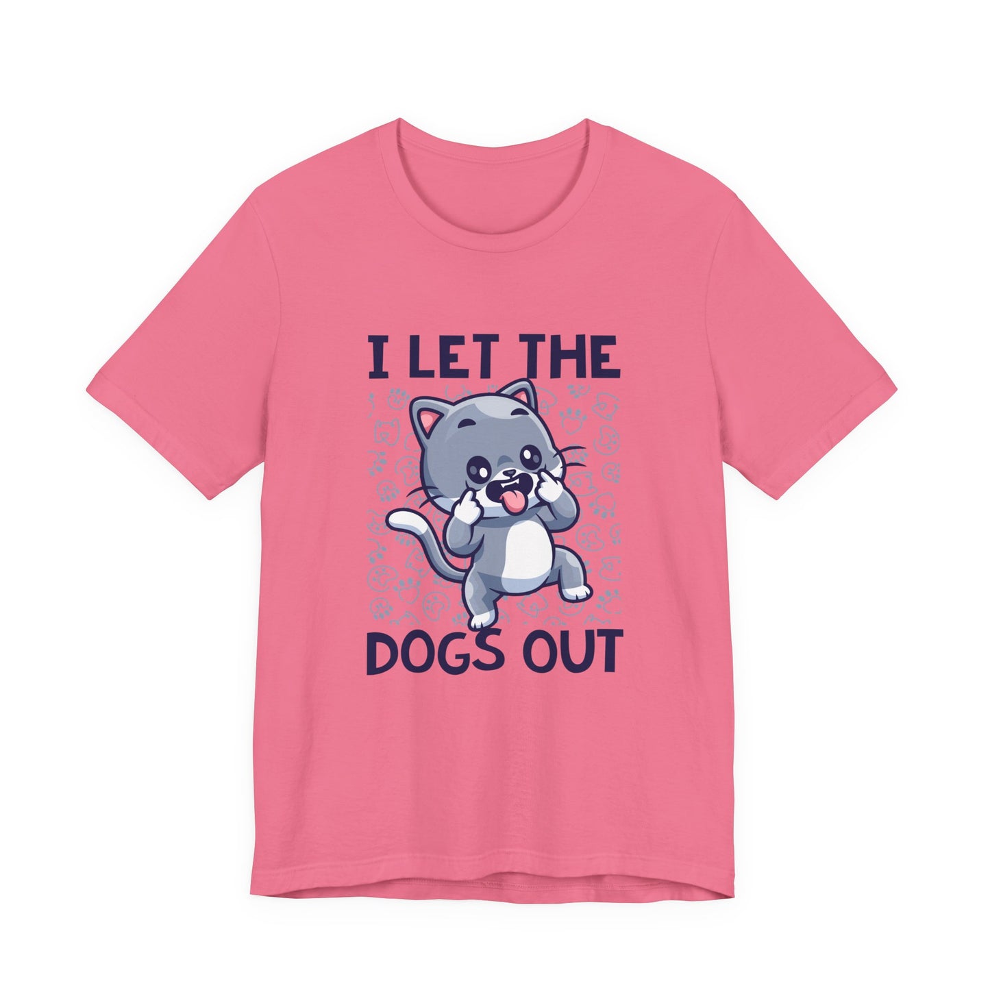 I Let the Dogs Out T-Shirt – Teasing Cat with Paw Prints Graphic Tee