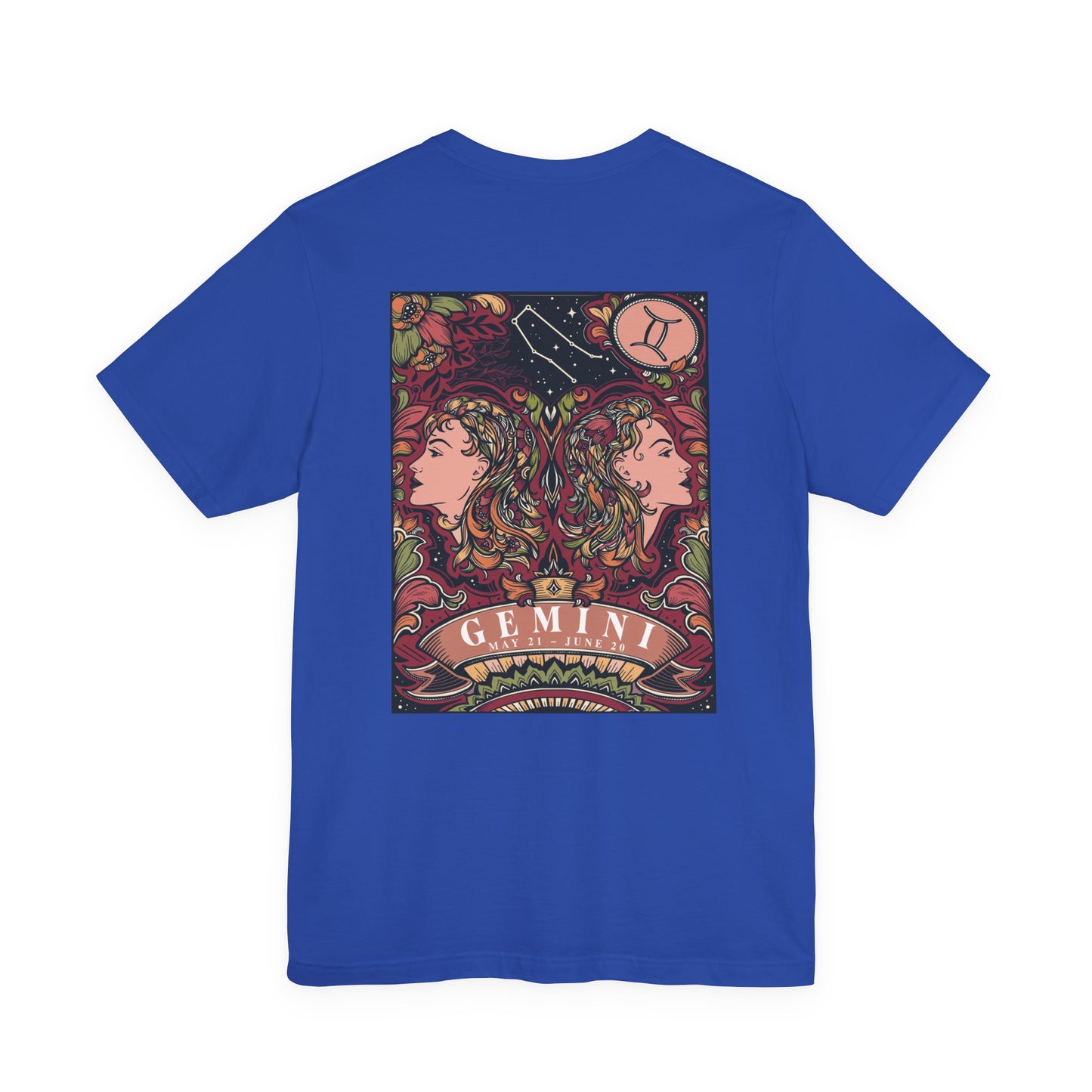 Gemini Zodiac T-Shirt – Ornate Twins with Constellation and Floral Design