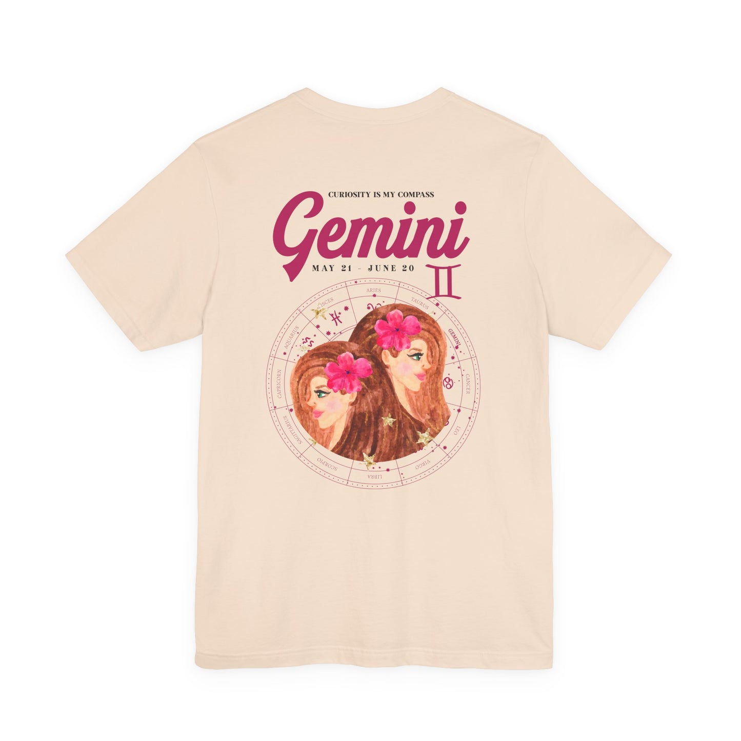 Gemini Curiosity Compass T-Shirt – Zodiac Twins with Astrological Wheel