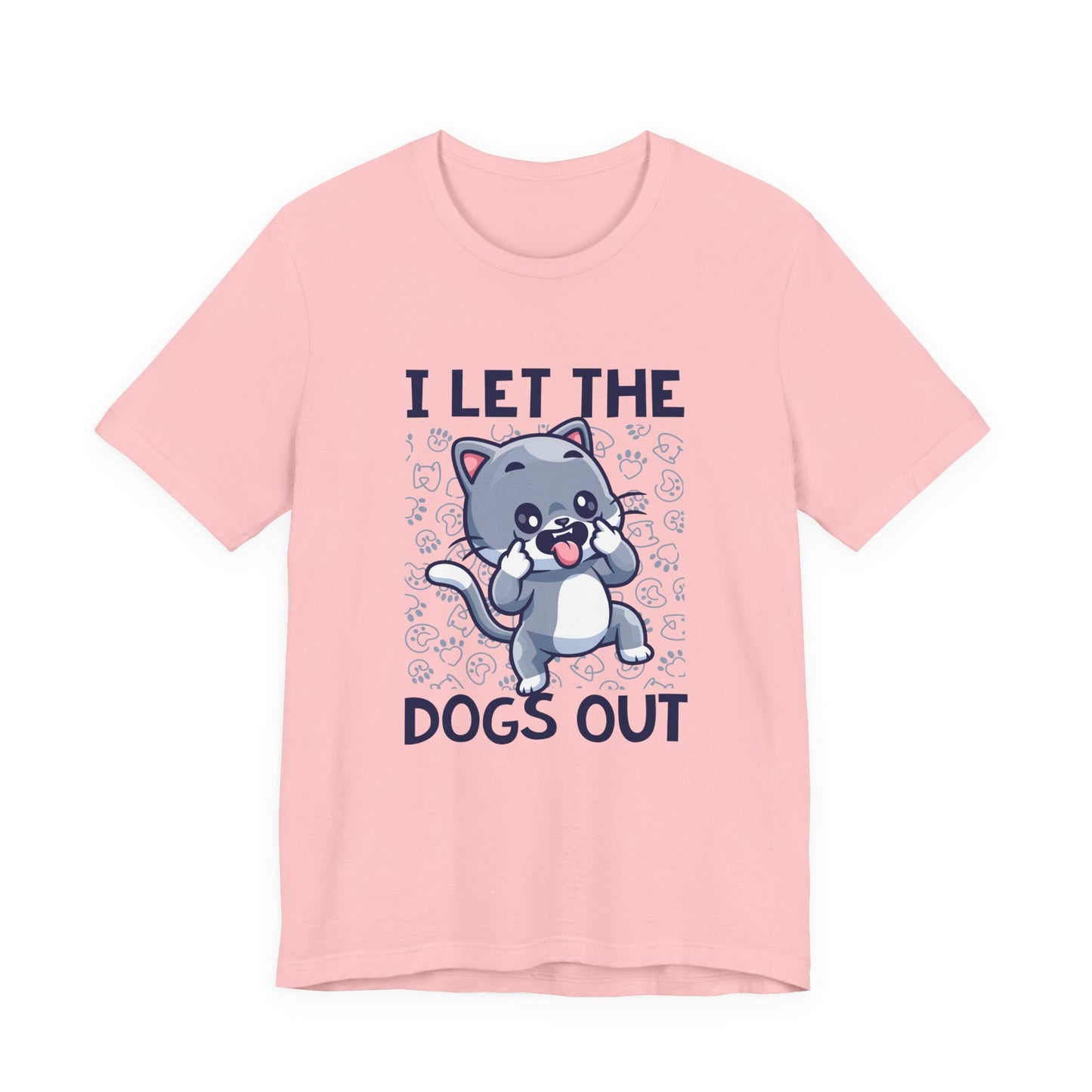 I Let the Dogs Out T-Shirt – Teasing Cat with Paw Prints Graphic Tee
