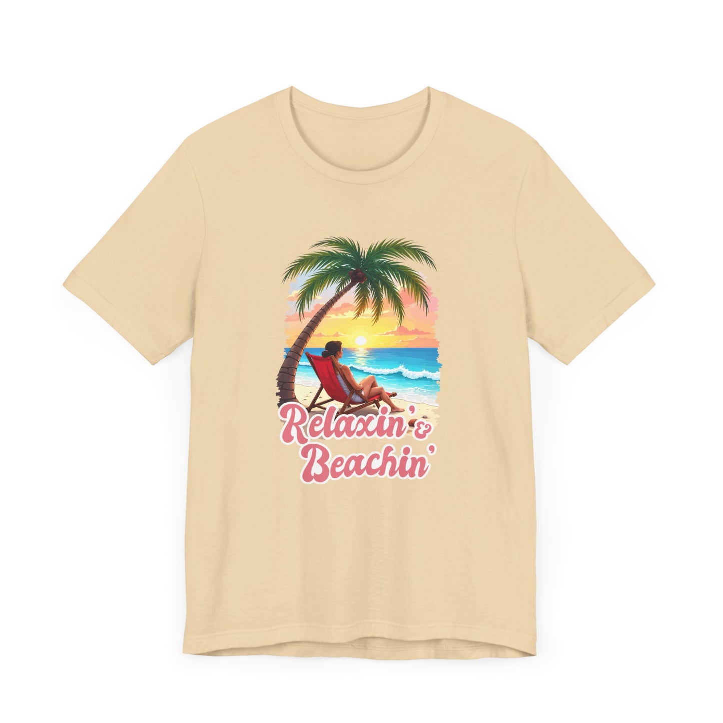 Recharge Mode Relaxin & Beachin' – Woman Lounging Under Palm Tree Beach Scene T-Shirt