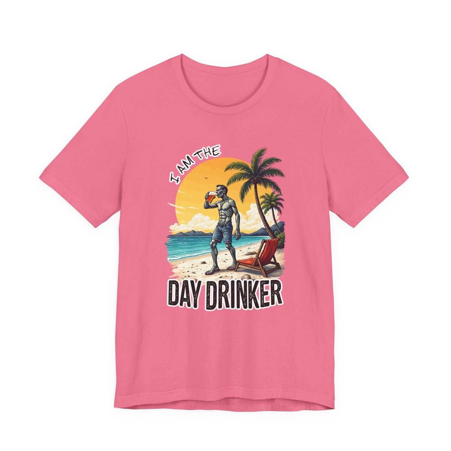 I am the Day Drinker Tshirt Zombie Beach Man with Beer, Shorts, Flip Flop & Reclining Chair
