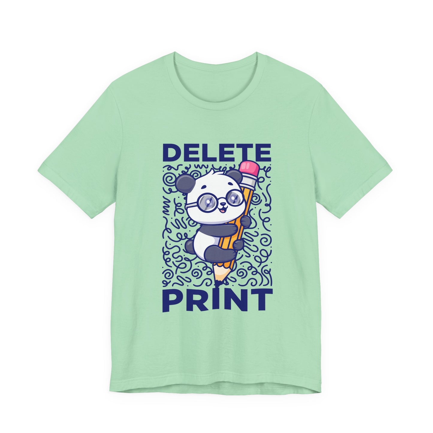 Delete Print T-Shirt – Cute Puppy Hugging Giant Pencil Graphic Tee