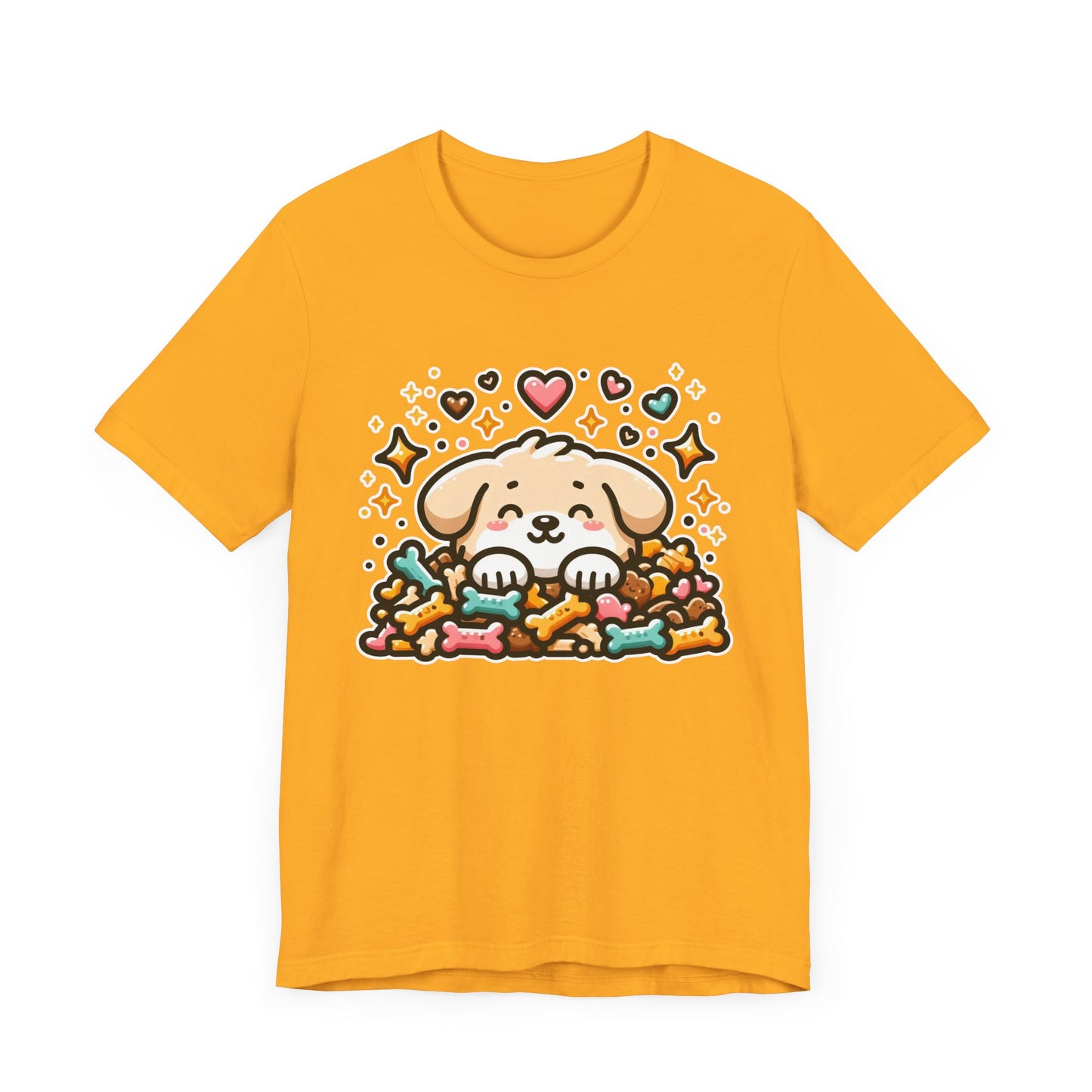 Puppy Face & Paw on a Pile of Treats | Stars & Hearts Reaction Graphic T-Shirt
