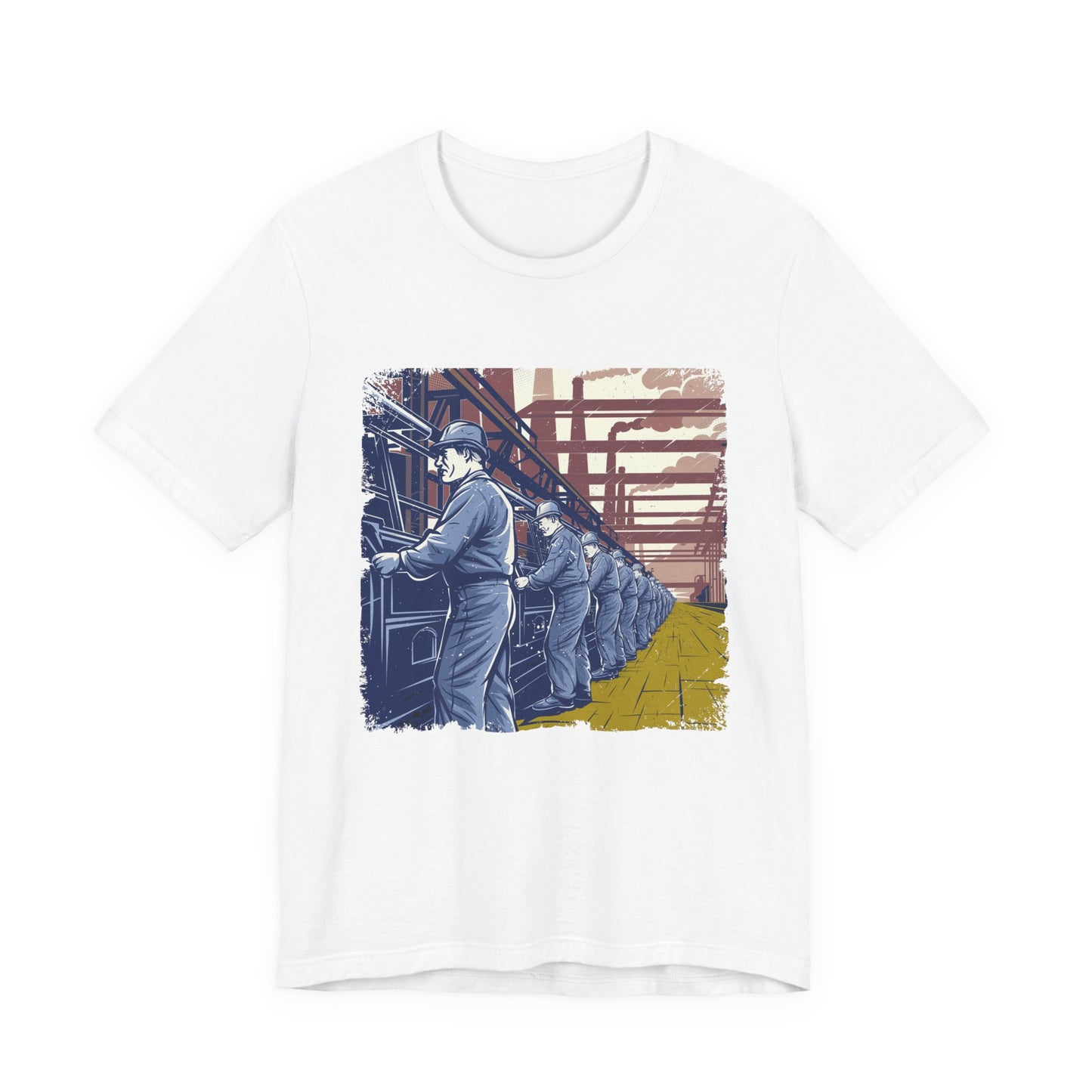 Factory Life, 1800s Edition Tshirt – Assembly Line Workers and Historic Factory Scene