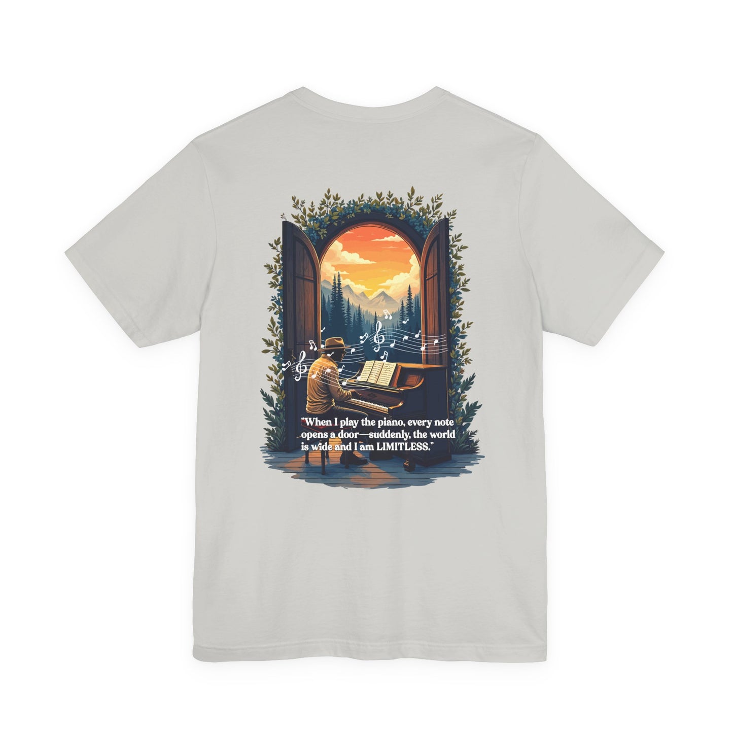 Limitless T-Shirt – Inspirational Piano and Nature Doorway Design