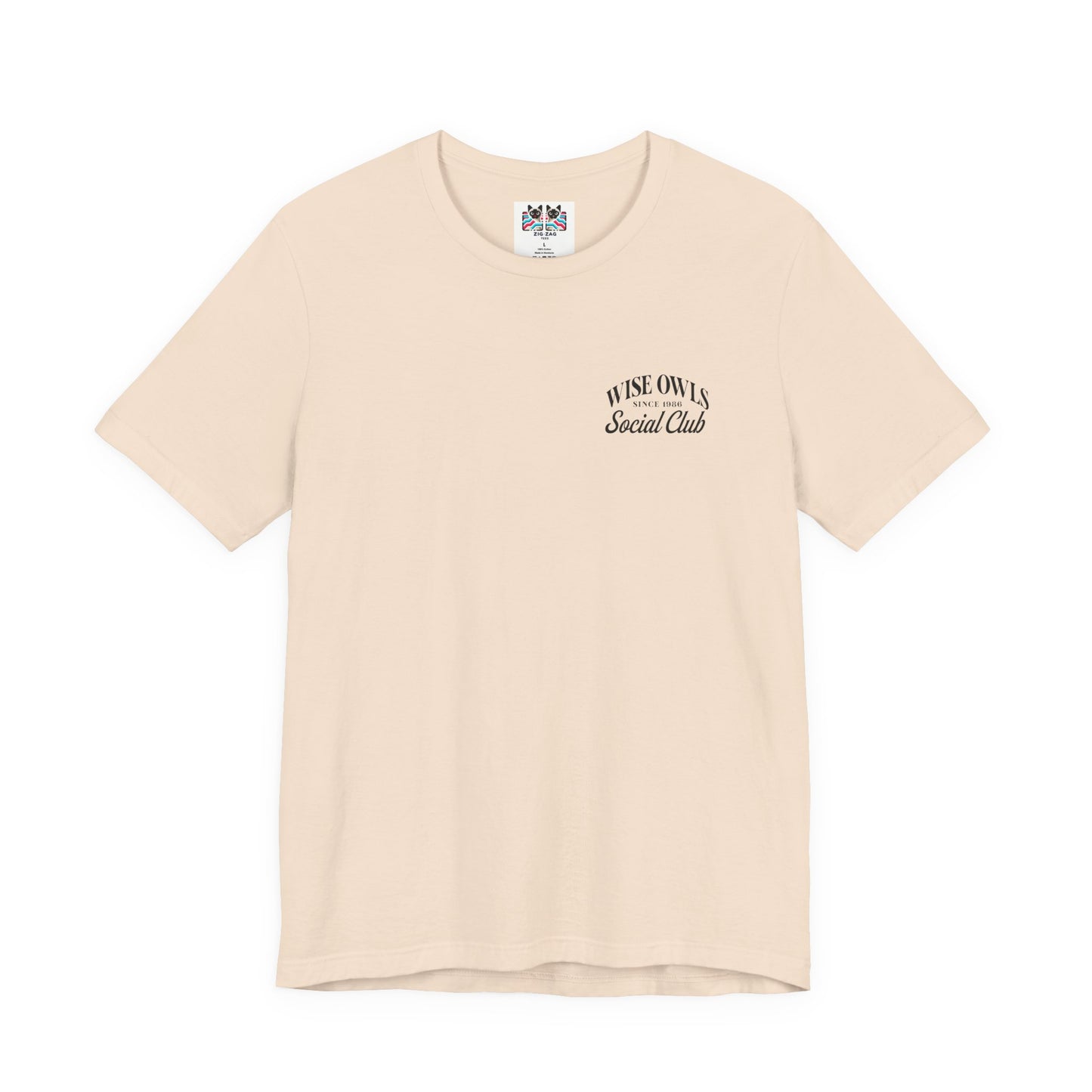 Wise Owl Social Club T-Shirt – Calm Owl on Branch with Empowering Text