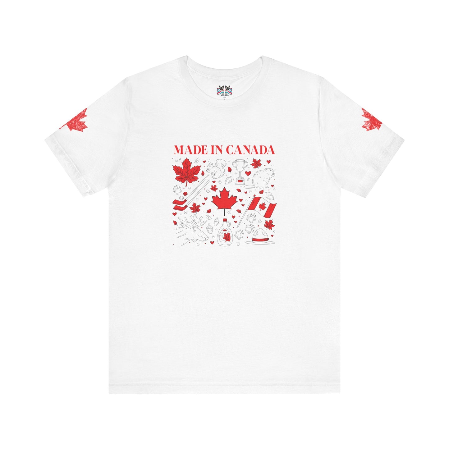 Made In Canada Iconic Symbols - Red & Black outline Print T-Shirt