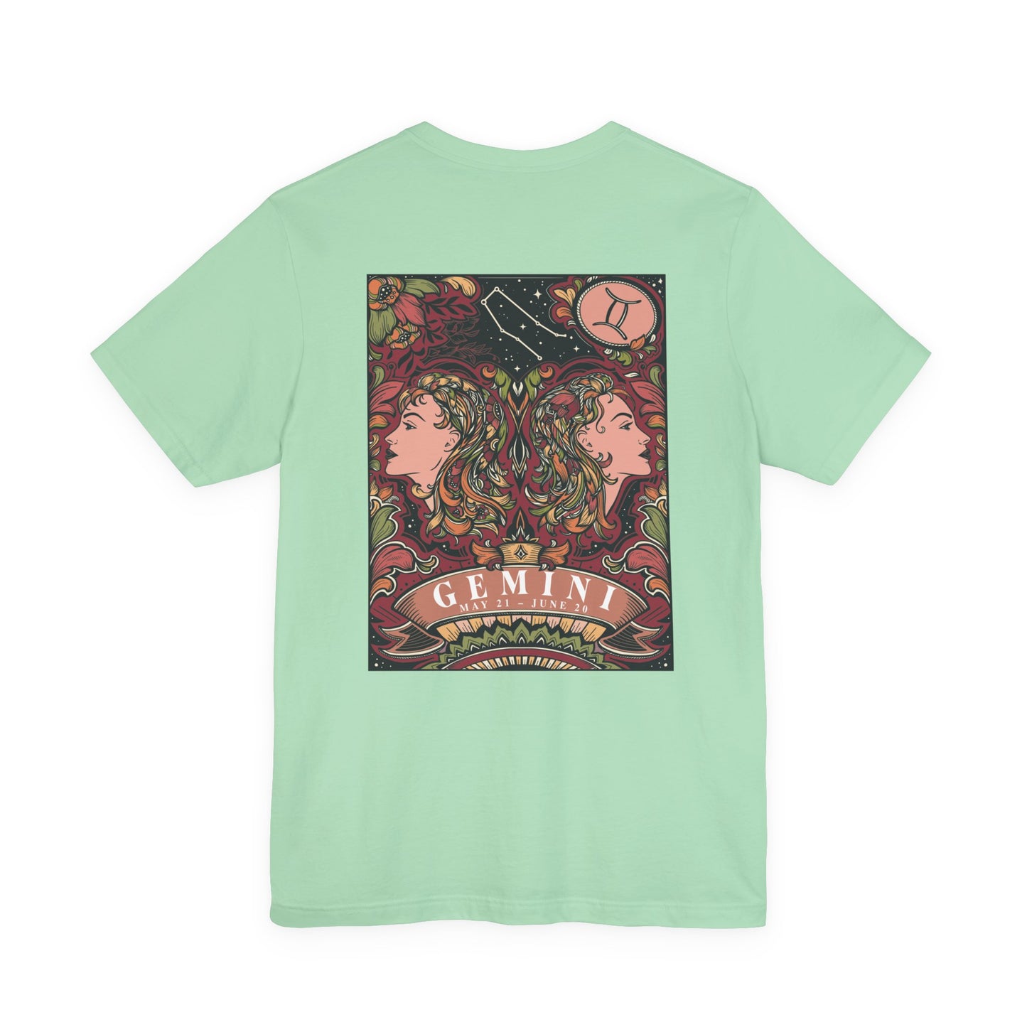 Gemini Zodiac T-Shirt – Ornate Twins with Constellation and Floral Design