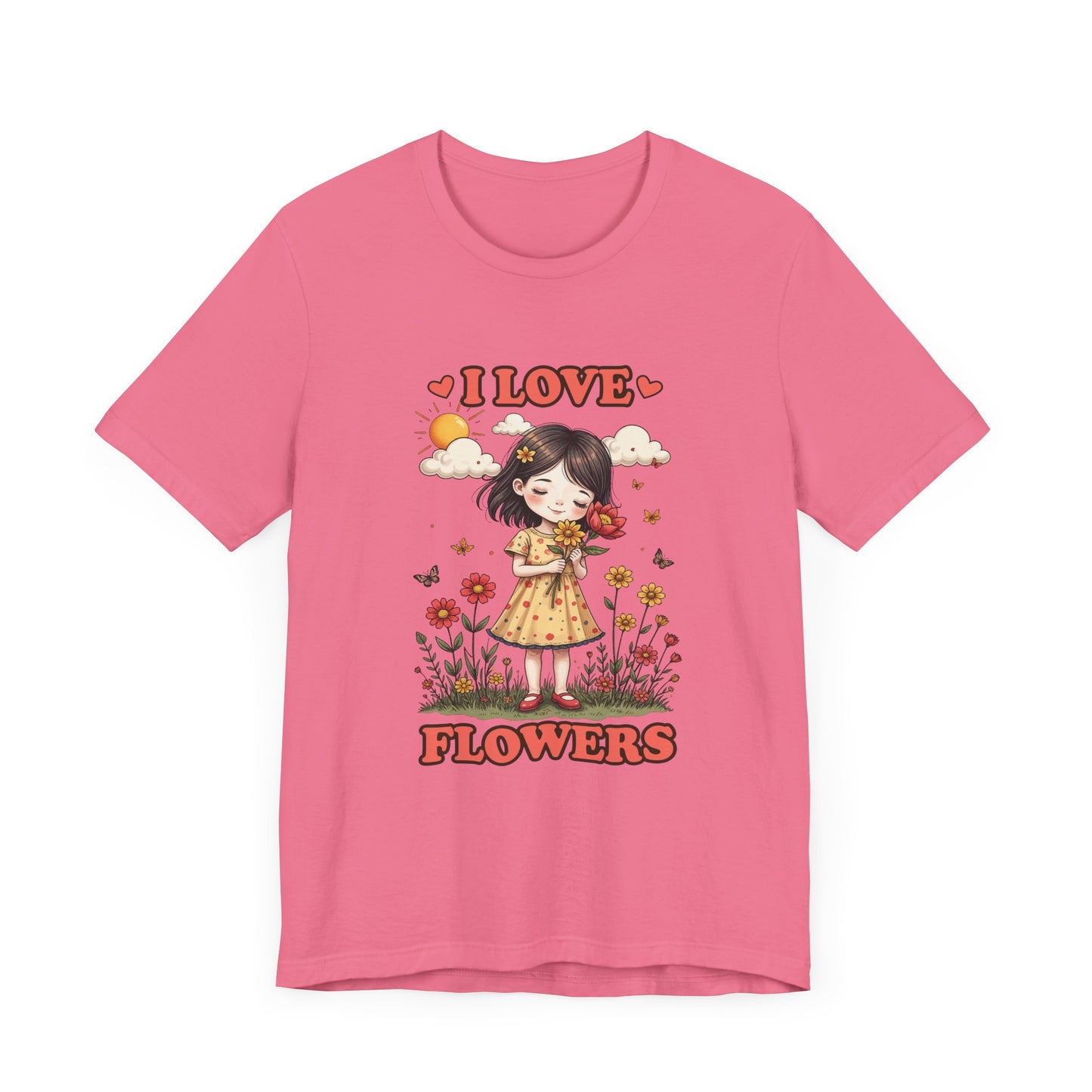 I Love Flowers T-Shirt – Cute Girl and Floral Garden Graphic Tee
