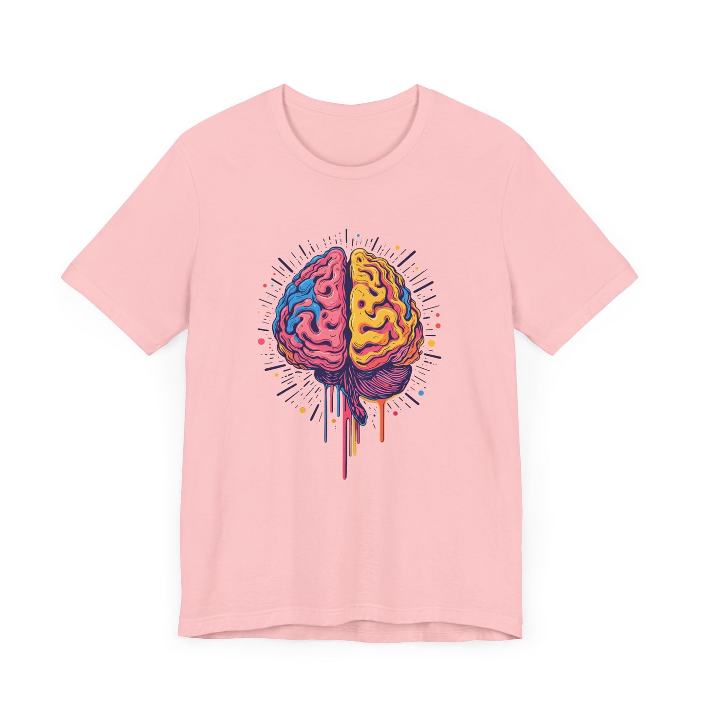 Colorful Vibrant Brain with Dripping Paint and Radiant Energy Lines Graphic T-Shirt