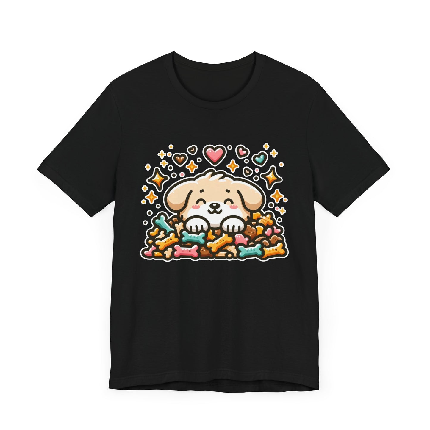 Puppy Face & Paw on a Pile of Treats | Stars & Hearts Reaction Graphic T-Shirt