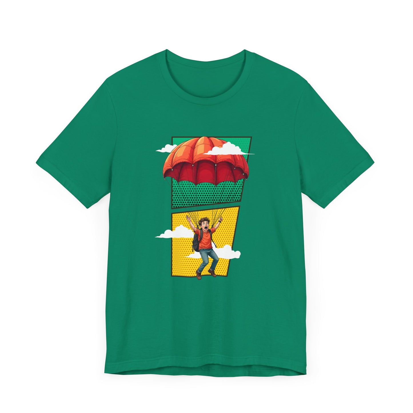 Do it Scared Boy Parachuting Mid-Air with Clouds Background Graphic T-Shirt