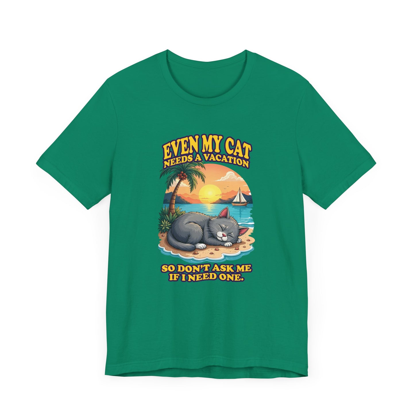 Even My Cat Needs a Vacation T-Shirt – Funny Cat Beach Graphic Tee