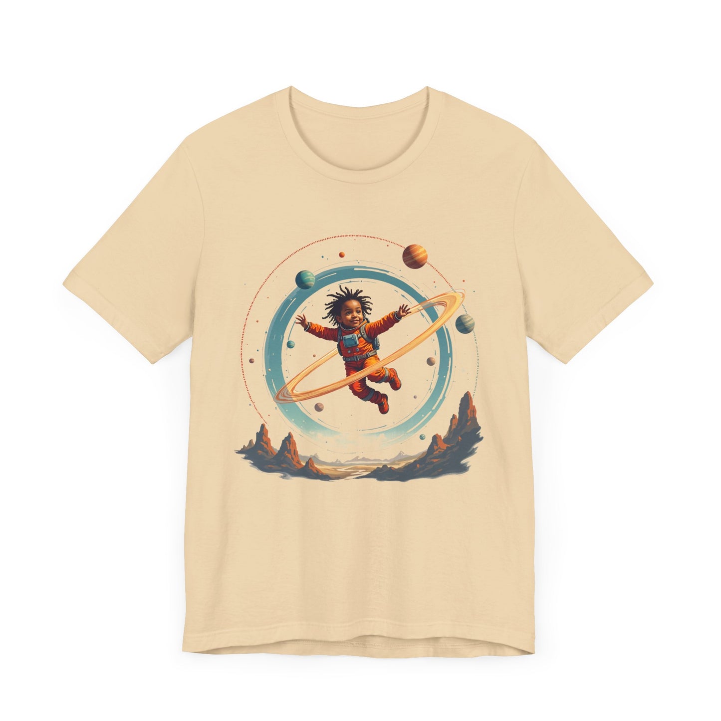 Toddler Flying in Spacesuit with Revolving Planets Space Adventure Graphic T-Shirt