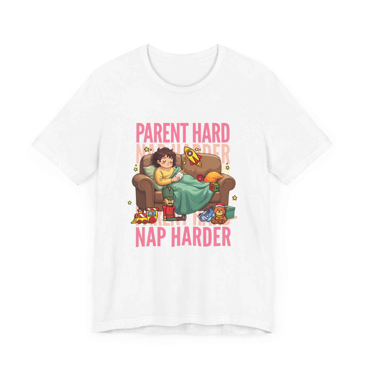 Parent Hard Nap Harder Tee, Funny Parenting Life Shirt, Tired Parent Graphic Tee, Sleepless Caregiver Top, Family Survival Gift