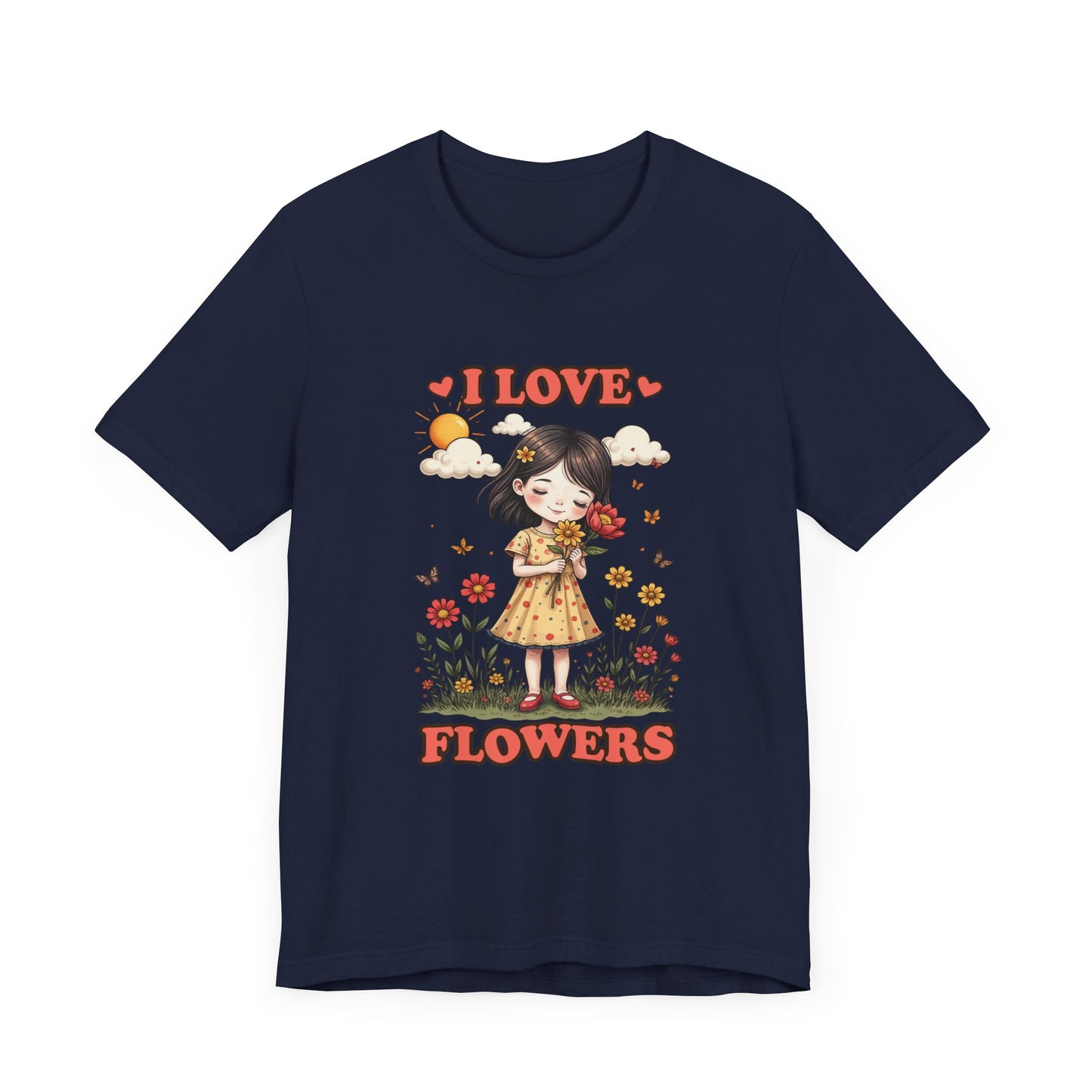 I Love Flowers T-Shirt – Cute Girl and Floral Garden Graphic Tee
