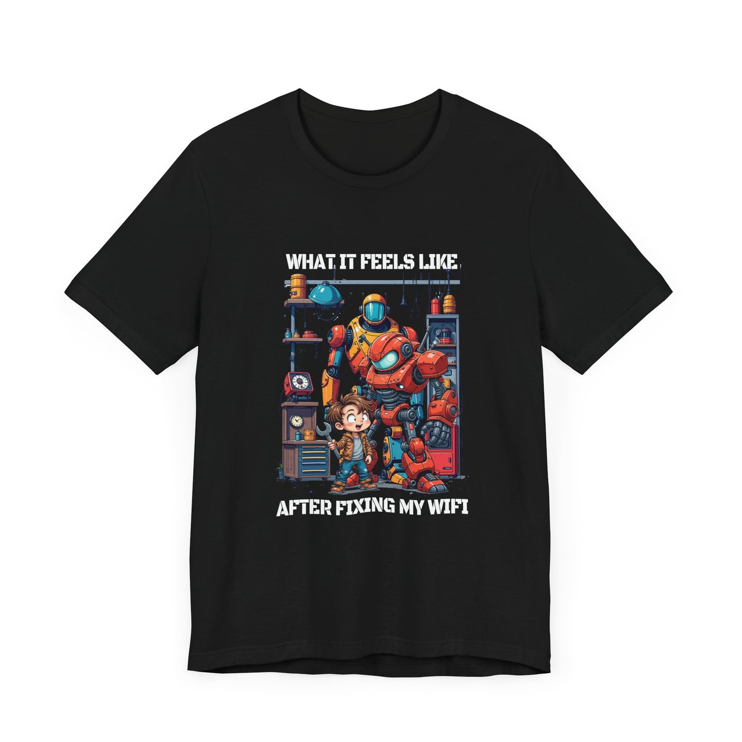 What It Feels Like After Fixing My WIFI – Joyful Boy with Tools Graphic T-Shirt