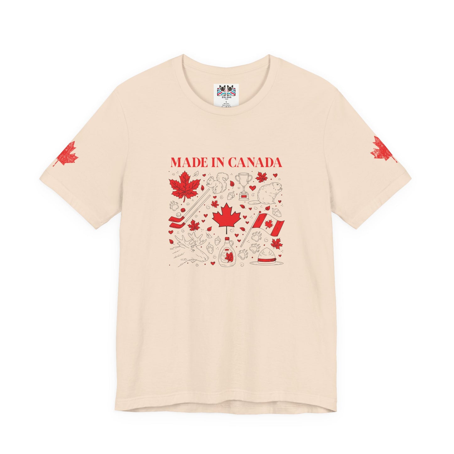 Made In Canada Iconic Symbols - Red & Black outline Print T-Shirt