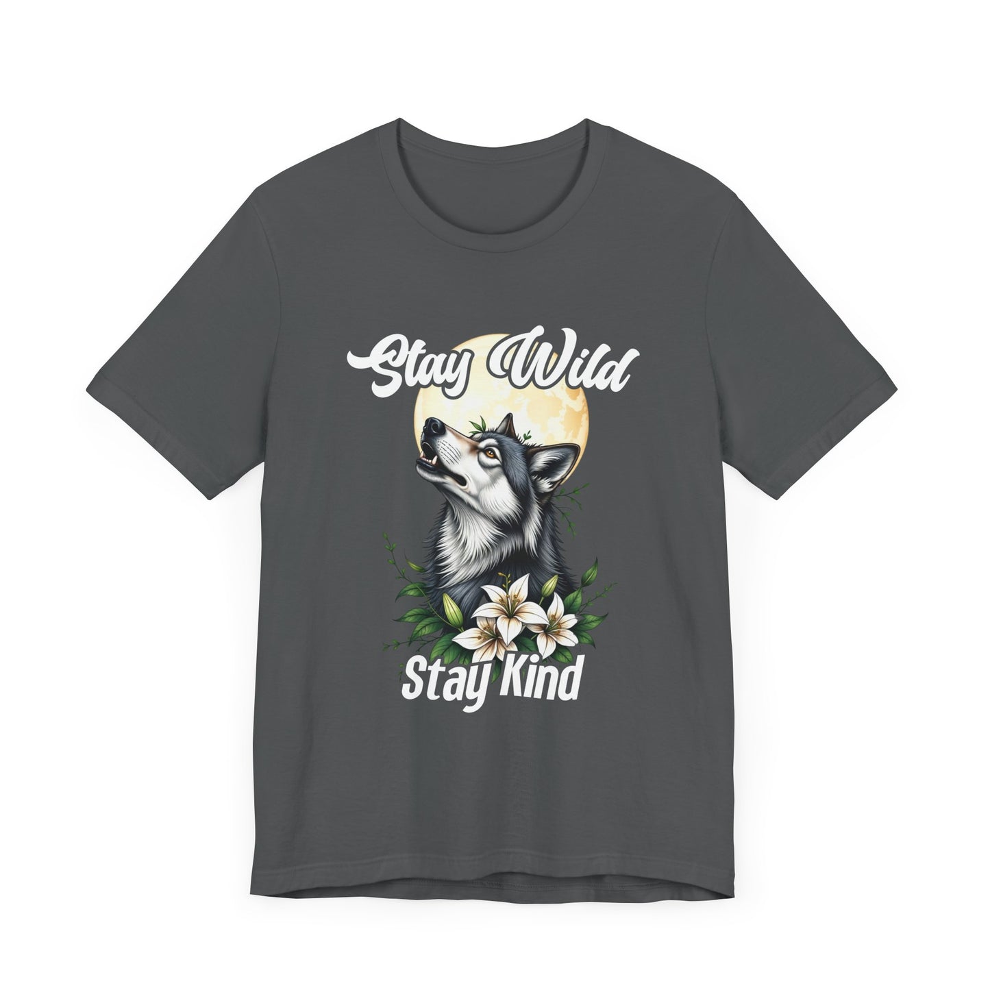 Stay Wild Stay Kind Wolf T-Shirt – Moon and Flower Nature Graphic