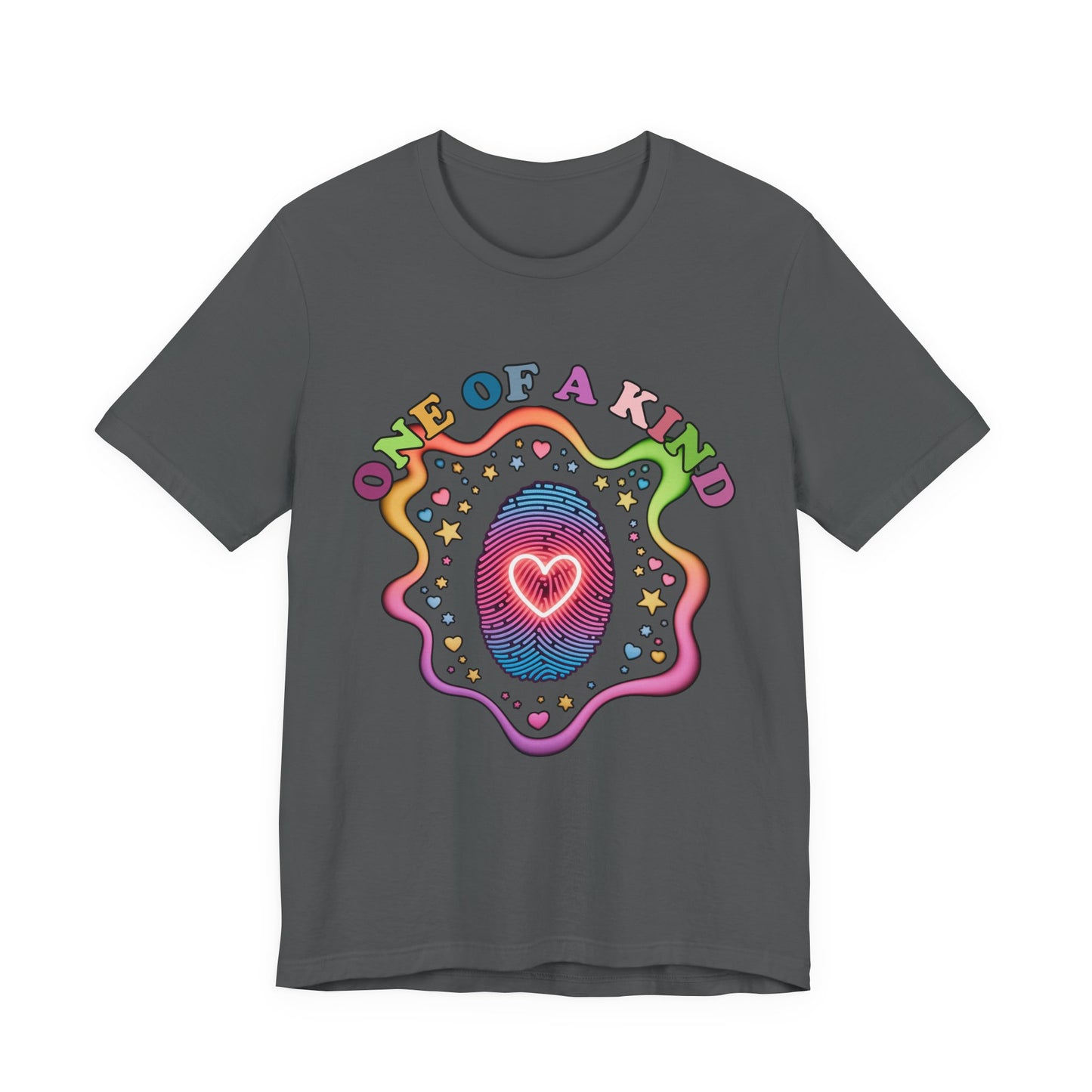 One of a Kind – Embrace Your Uniqueness Colorful Abstract Embryo with Fingerprint & Glowing Heart Graphic T-Shirt