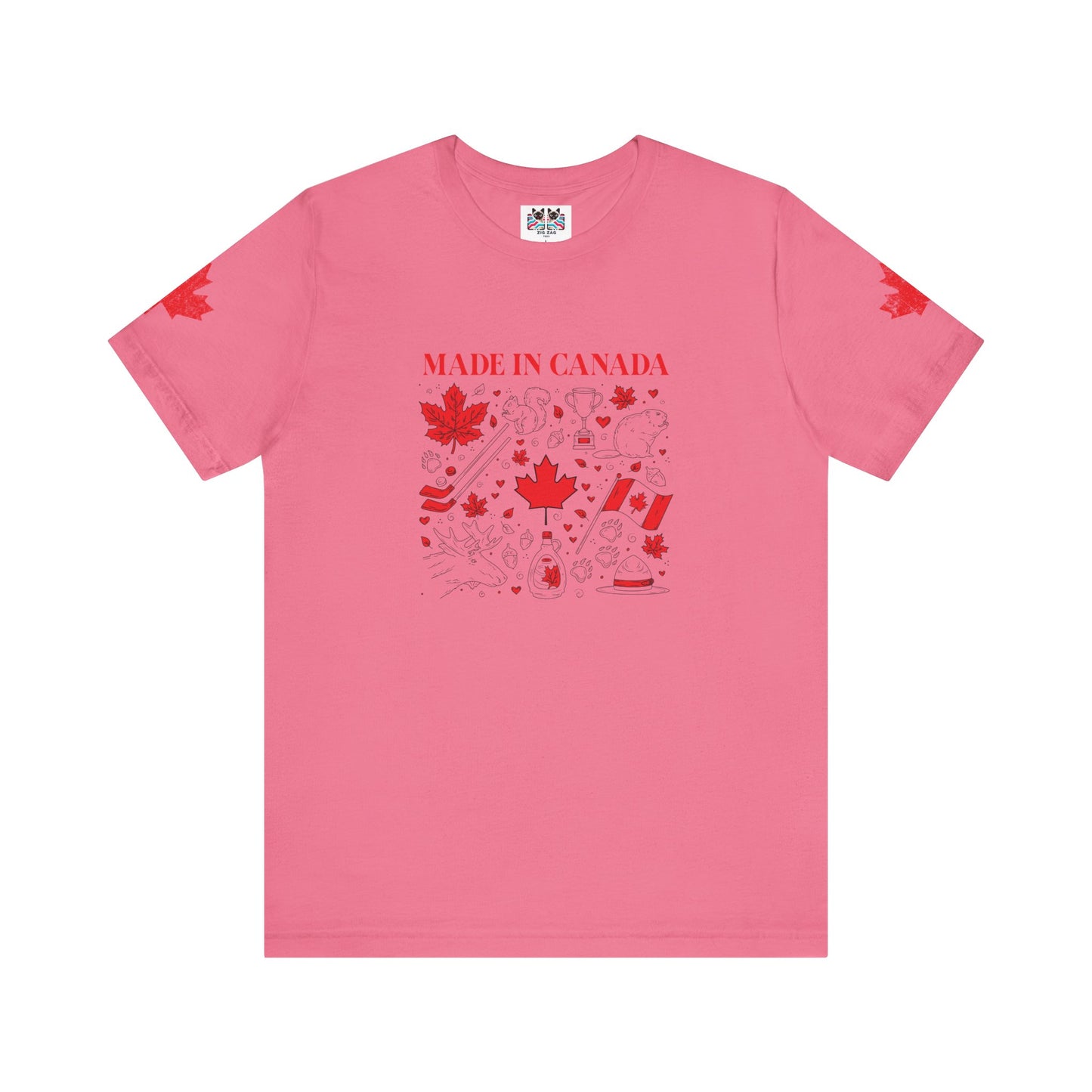 Made In Canada Iconic Symbols - Red & Black outline Print T-Shirt