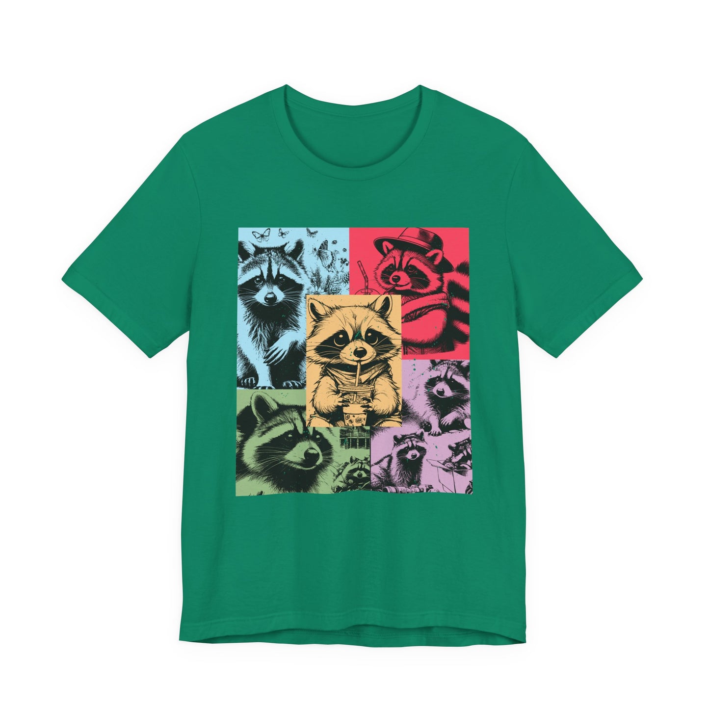 Colorful Raccoons T-Shirt – Playful Multi-Color Raccoons with Sipping Raccoon Graphic