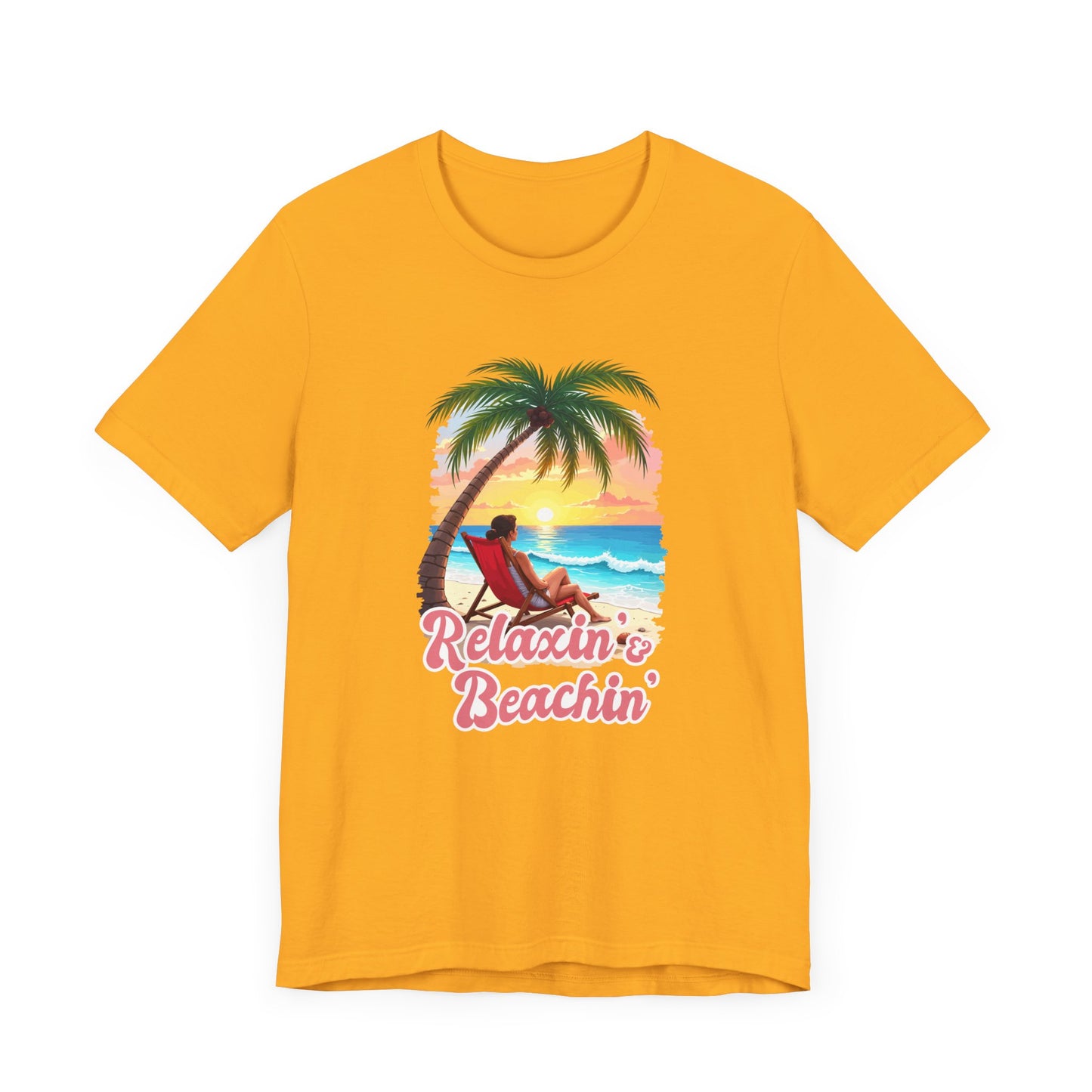 Recharge Mode Relaxin & Beachin' – Woman Lounging Under Palm Tree Beach Scene T-Shirt