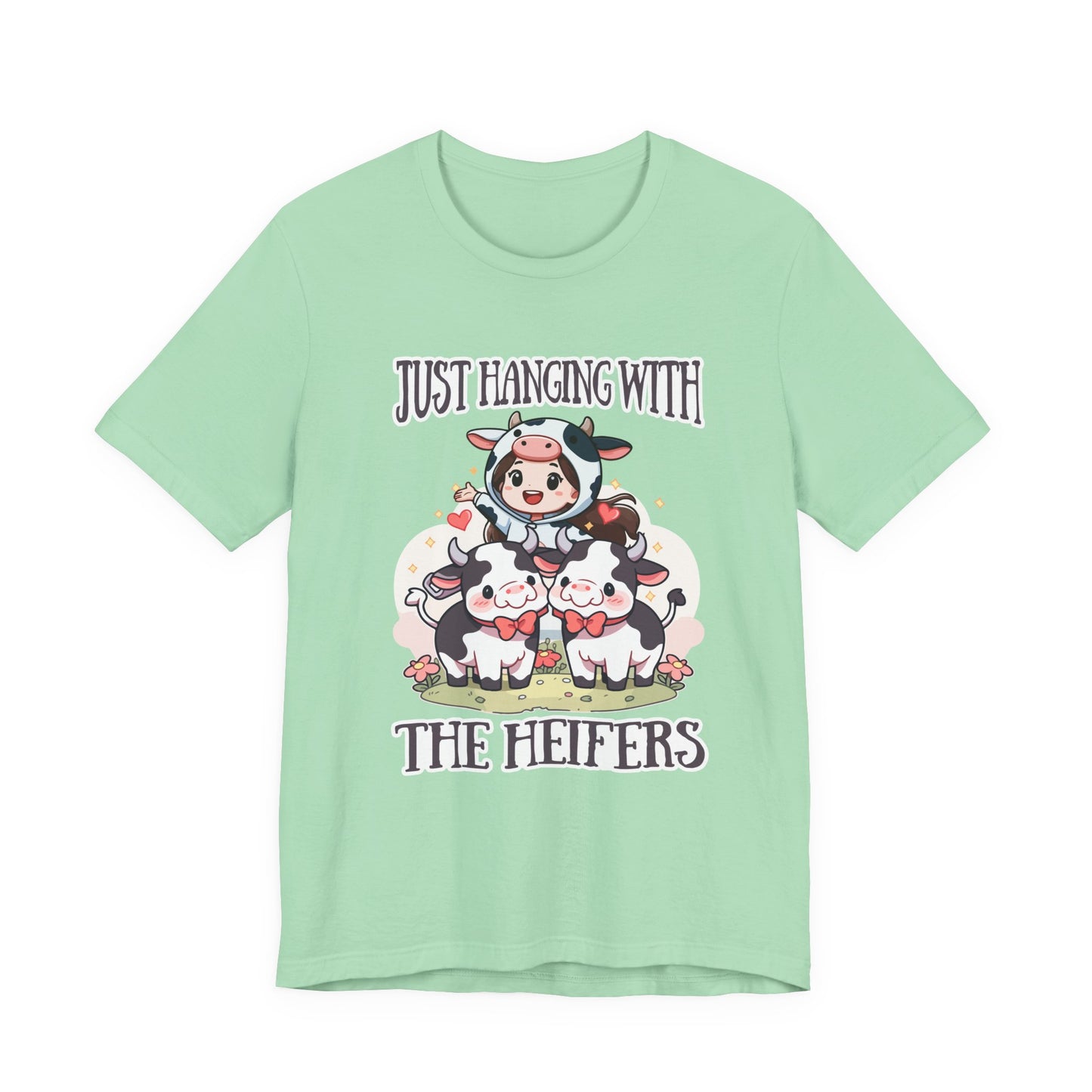 Just Hanging With the Heifers T Shirt – Kid Dressed as Cow with Two Hugging Cows