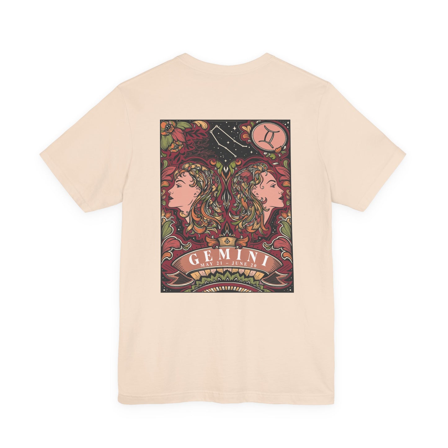 Gemini Zodiac T-Shirt – Ornate Twins with Constellation and Floral Design