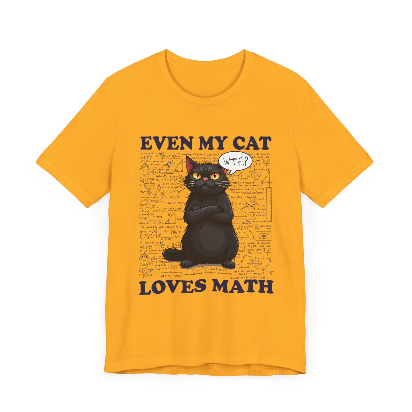 Even My Cat Loves Math T-Shirt – Funny Cat and Math Equations Graphic Tee