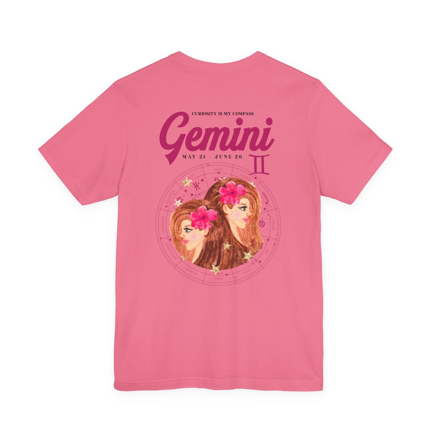 Gemini Curiosity Compass T-Shirt – Zodiac Twins with Astrological Wheel