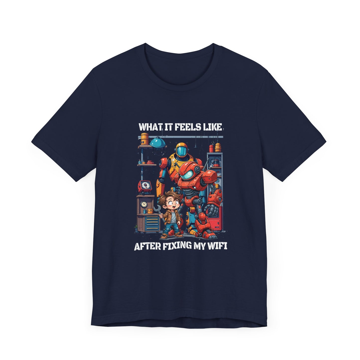 What It Feels Like After Fixing My WIFI – Joyful Boy with Tools Graphic T-Shirt