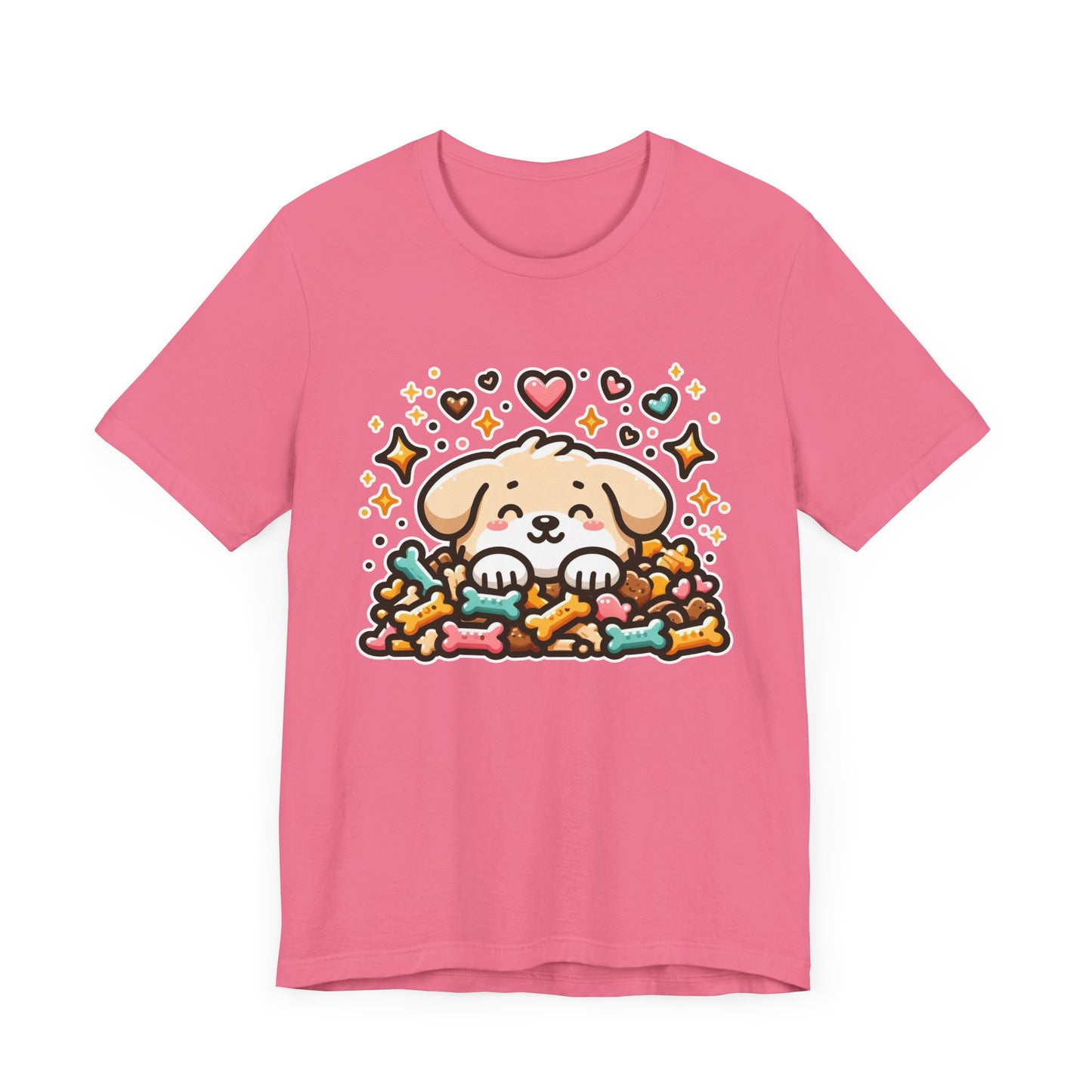 Puppy Face & Paw on a Pile of Treats | Stars & Hearts Reaction Graphic T-Shirt