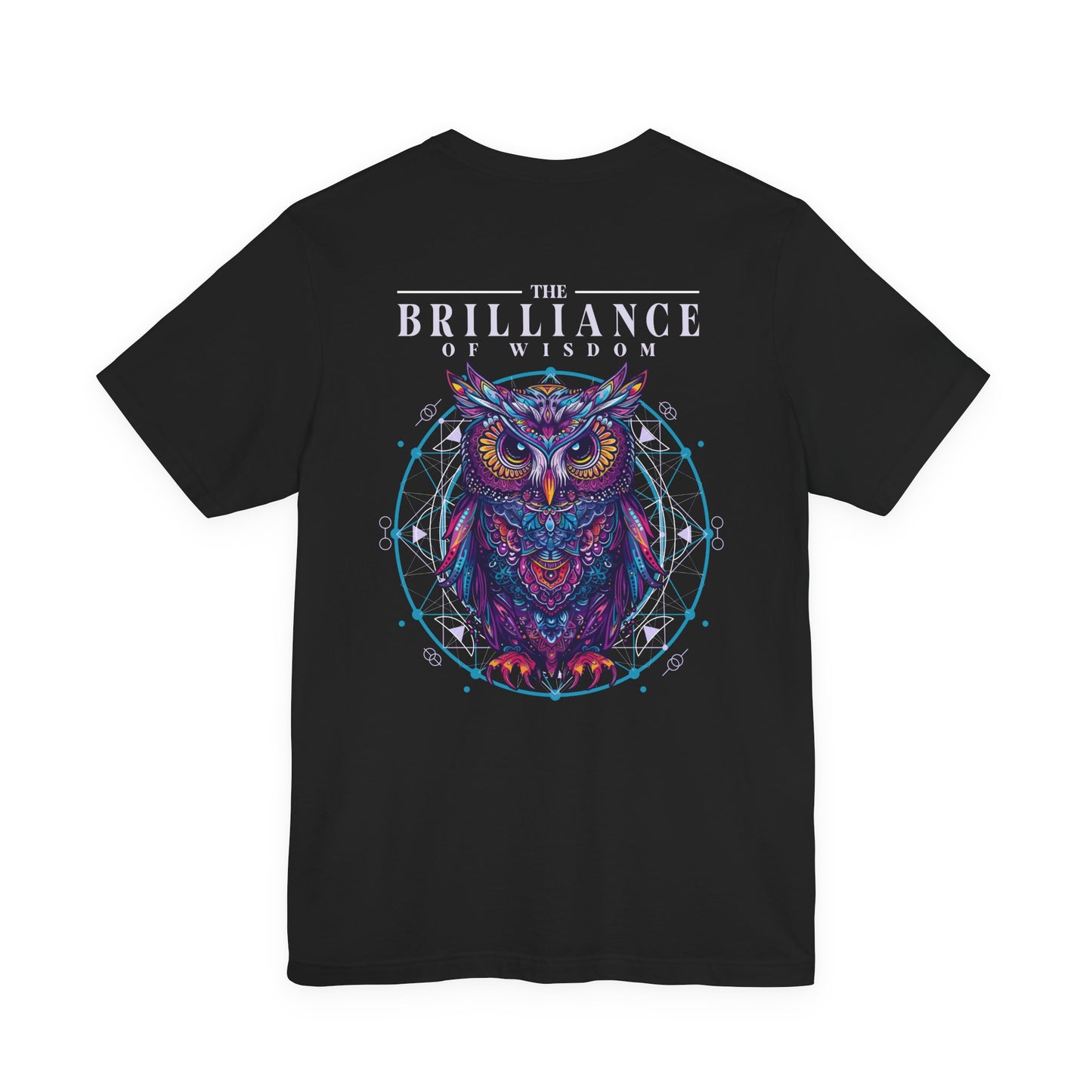 The Brilliance of Wisdom T-Shirt – Vibrant Owl with Geometric Art