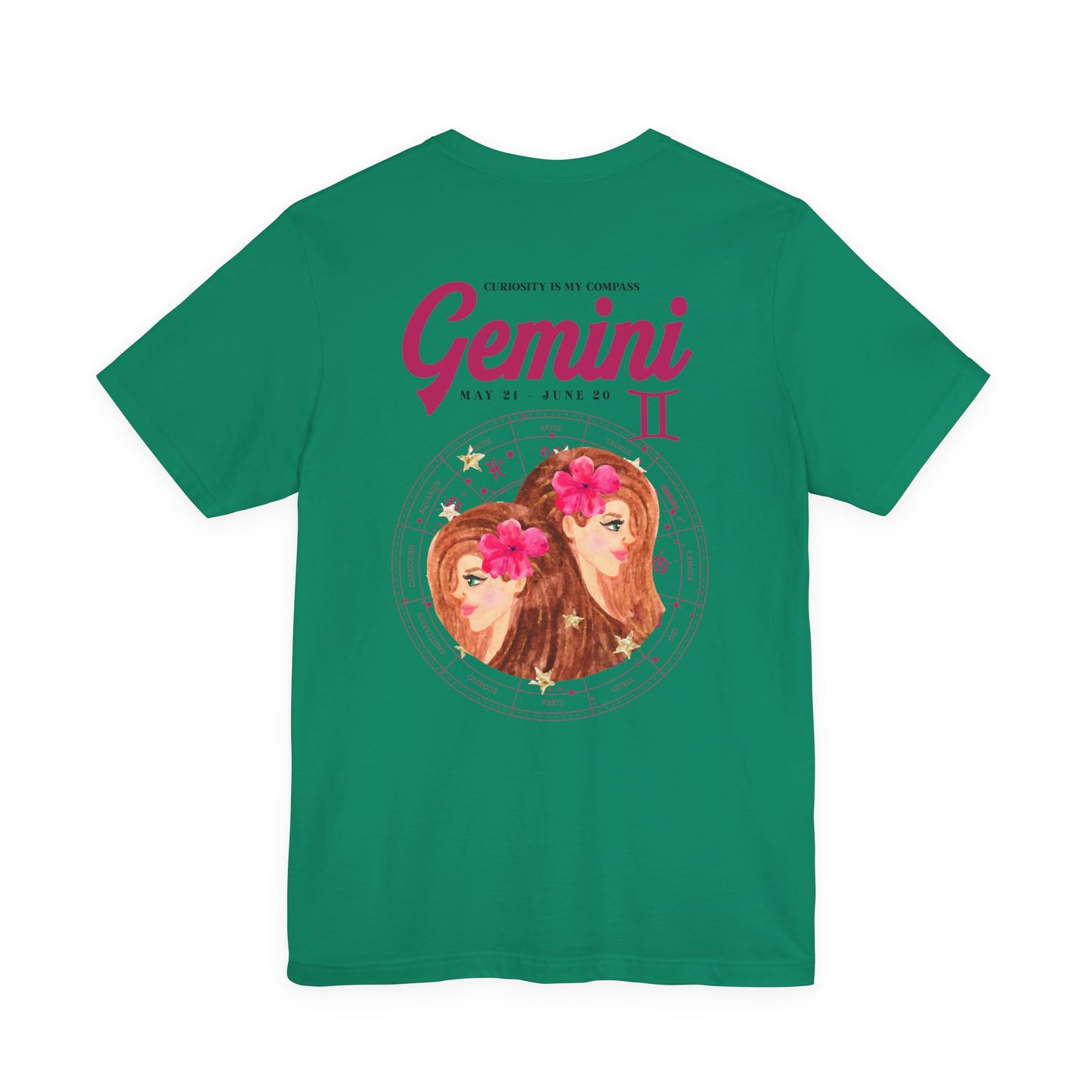 Gemini Curiosity Compass T-Shirt – Zodiac Twins with Astrological Wheel