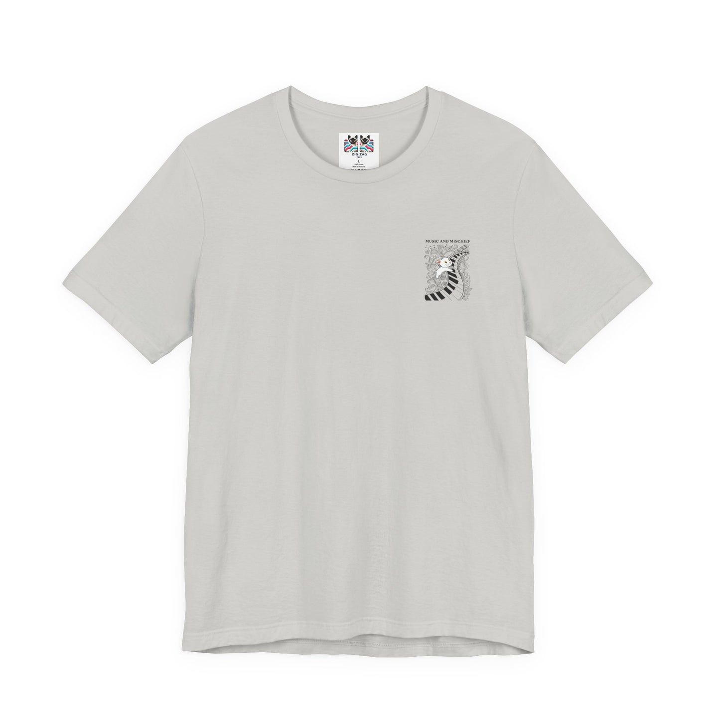 Music and Mischief T-Shirt – Piano and Playful Cat Graphic