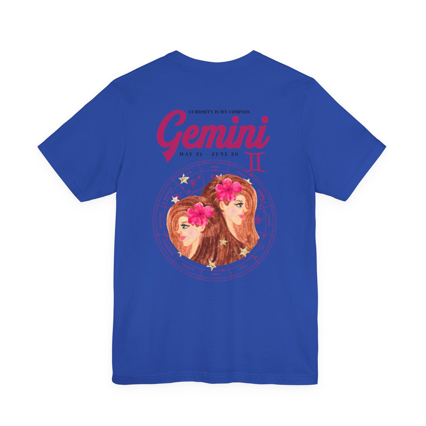 Gemini Curiosity Compass T-Shirt – Zodiac Twins with Astrological Wheel