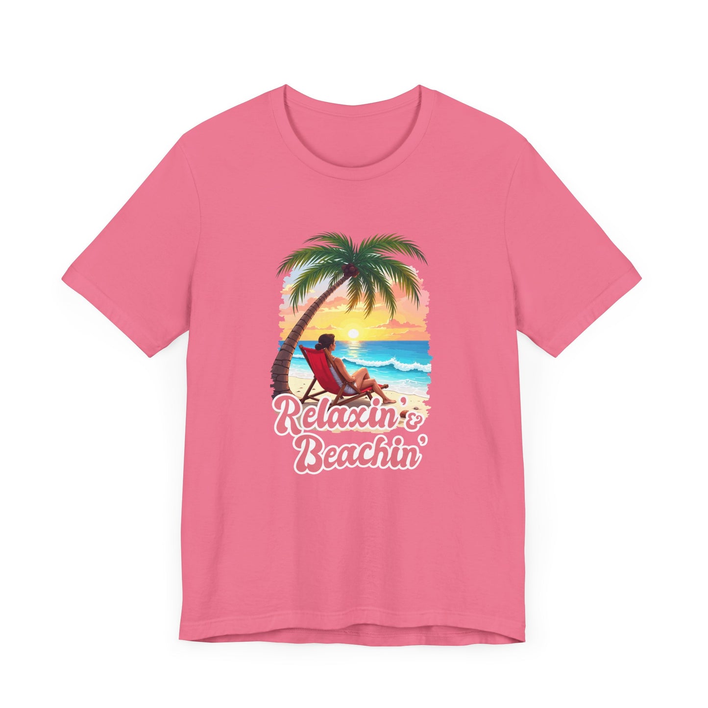 Recharge Mode Relaxin & Beachin' – Woman Lounging Under Palm Tree Beach Scene T-Shirt